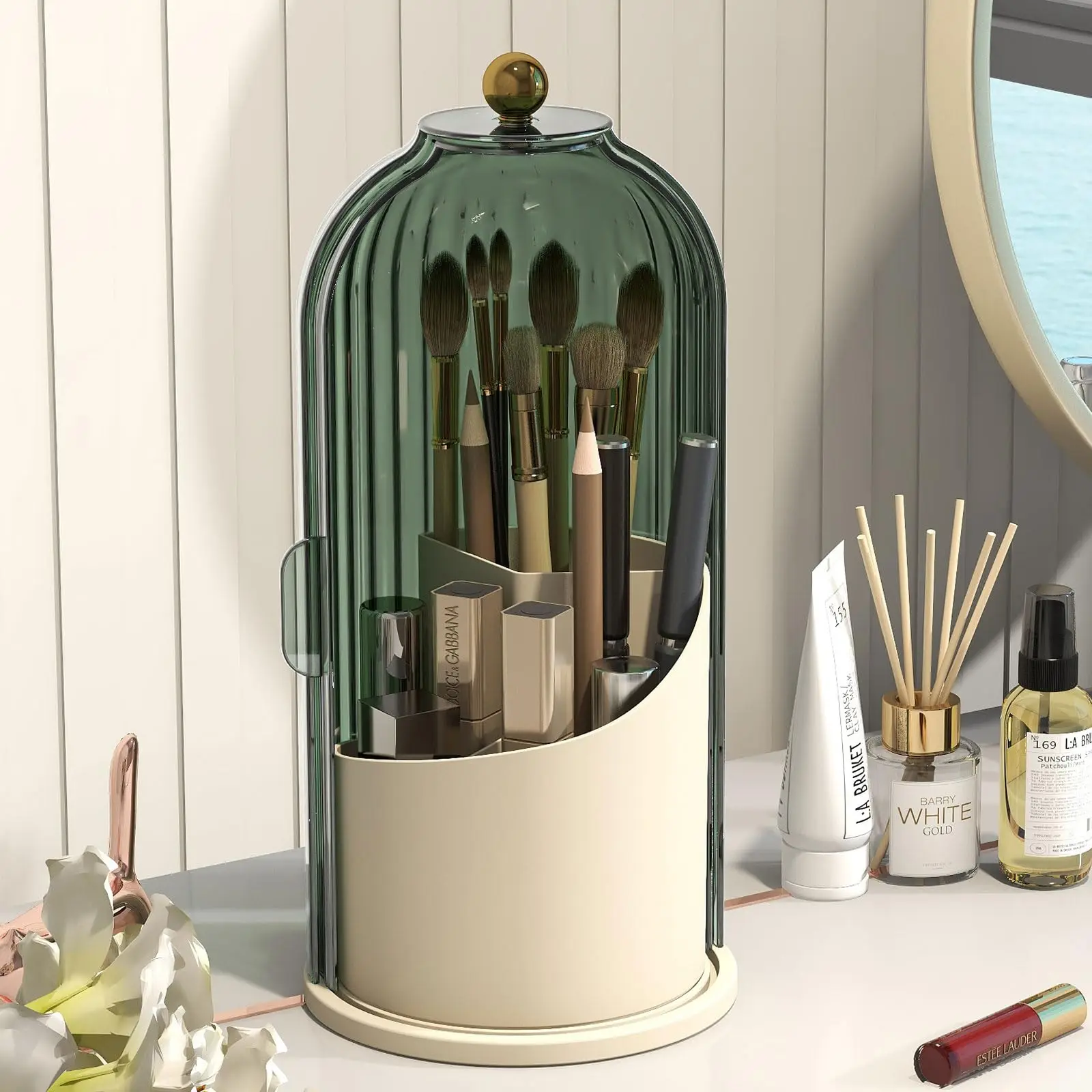 YOOLENS Makeup Brush Holder Organizer with Lid,360 Bathroom 7