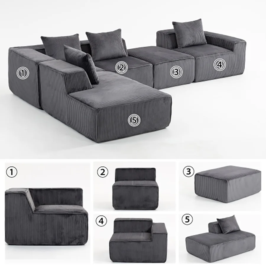 Sectional boneless Couch with L-Shape 6