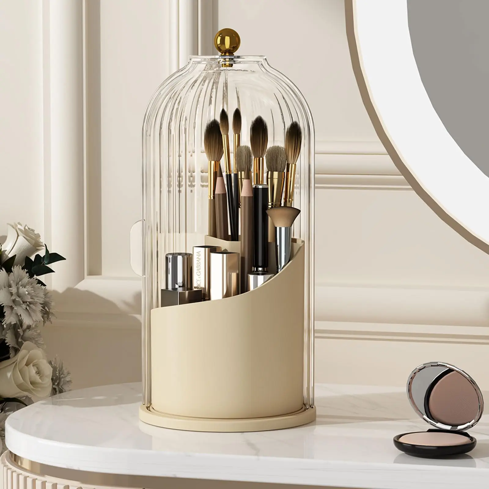 YOOLENS Makeup Brush Holder Organizer with Lid,360 Bathroom 8