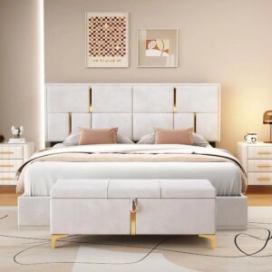 2 Piece Queen Bedroom Furniture Set with Ottoman, Queen Upholstered Platform Bed 1