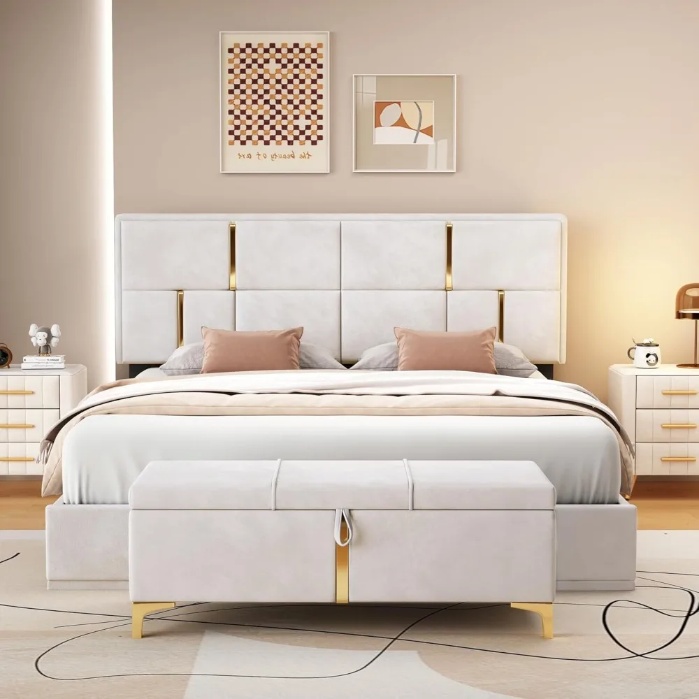 2 Piece Queen Bedroom Furniture Set with Ottoman, Queen Upholstered Platform Bed 1