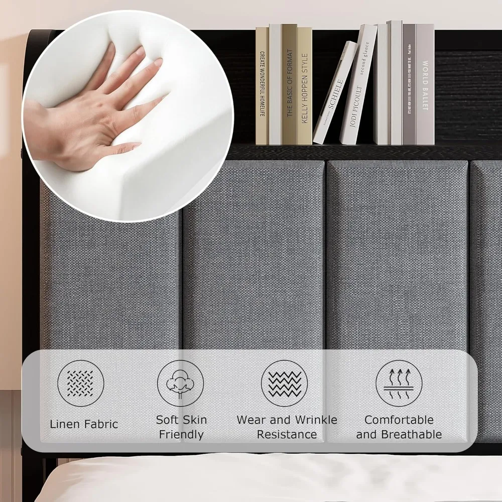 VECELO Storage Platform Bed Frame with Upholstered Headboard 6