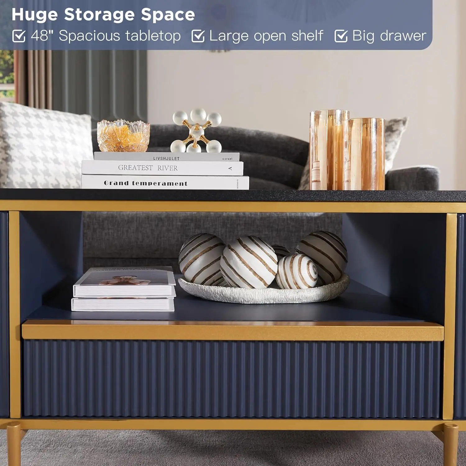 Modern Fluted Coffee Table, 48' 6