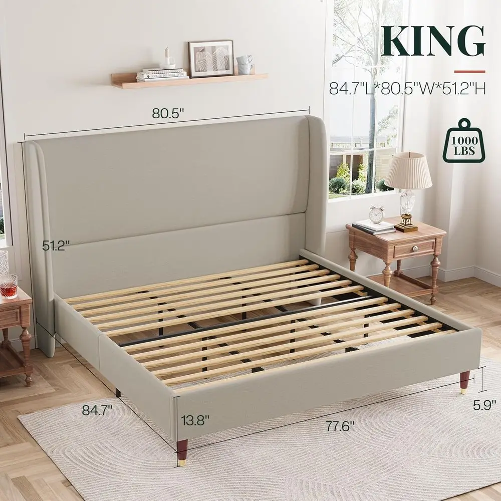 Jocisland King Upholstered Platform Bed Frame with 51.2 2
