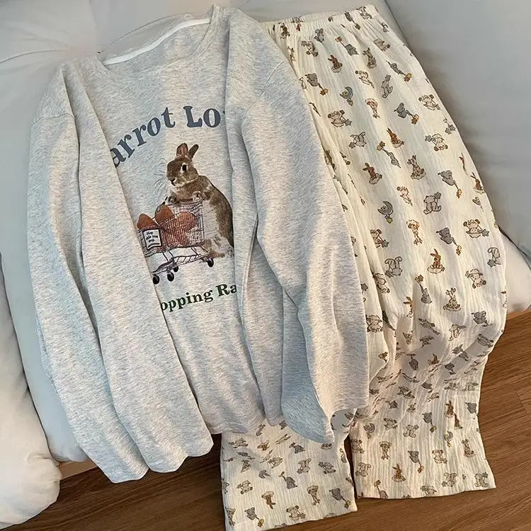 Spring and Autumn New Ladies Ins Style Pajamas Homewear Set Cartoon Girl Long-Sleeve Set 9