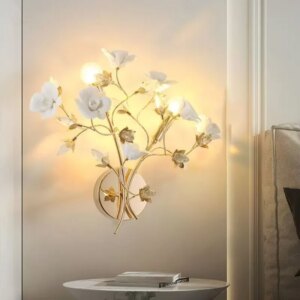 BROTHER Contemporary Crystal Wall Lamp French Creativity Ceramic White Rose Flower Living Room Bedroom Girl Villa Bedside Light 1