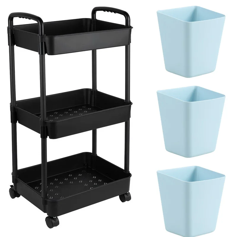 3Tier Plastic Rolling Utility Cart with Storage Bucket for Cleaning 10