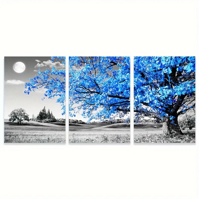 3PCS Blue Tree in The Gray Landscape Poster Nordic Wall Art Canvas Paintings 7