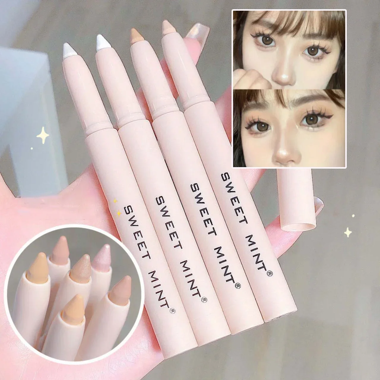 White Eyeliner Shiny Glitter Eyeshadow Stick Eye Liner Pen Matte Brown Pink 2