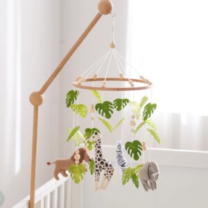 Baby Crib Mobile Rattle Toy For 0-12 Months Cartoon Felt Forest Animal Bed Bell Hanging Wooden Bracket 1