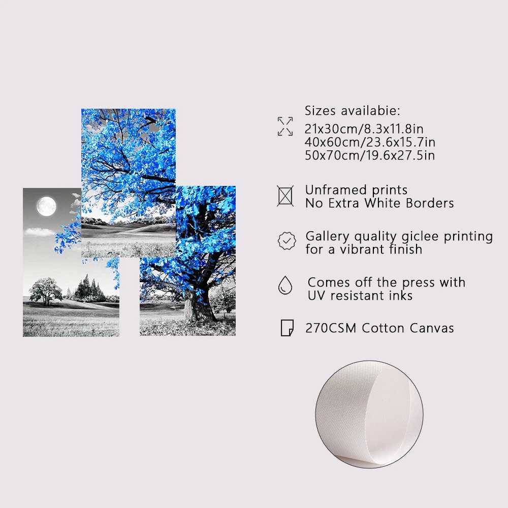 3PCS Blue Tree in The Gray Landscape Poster Nordic Wall Art Canvas Paintings 2