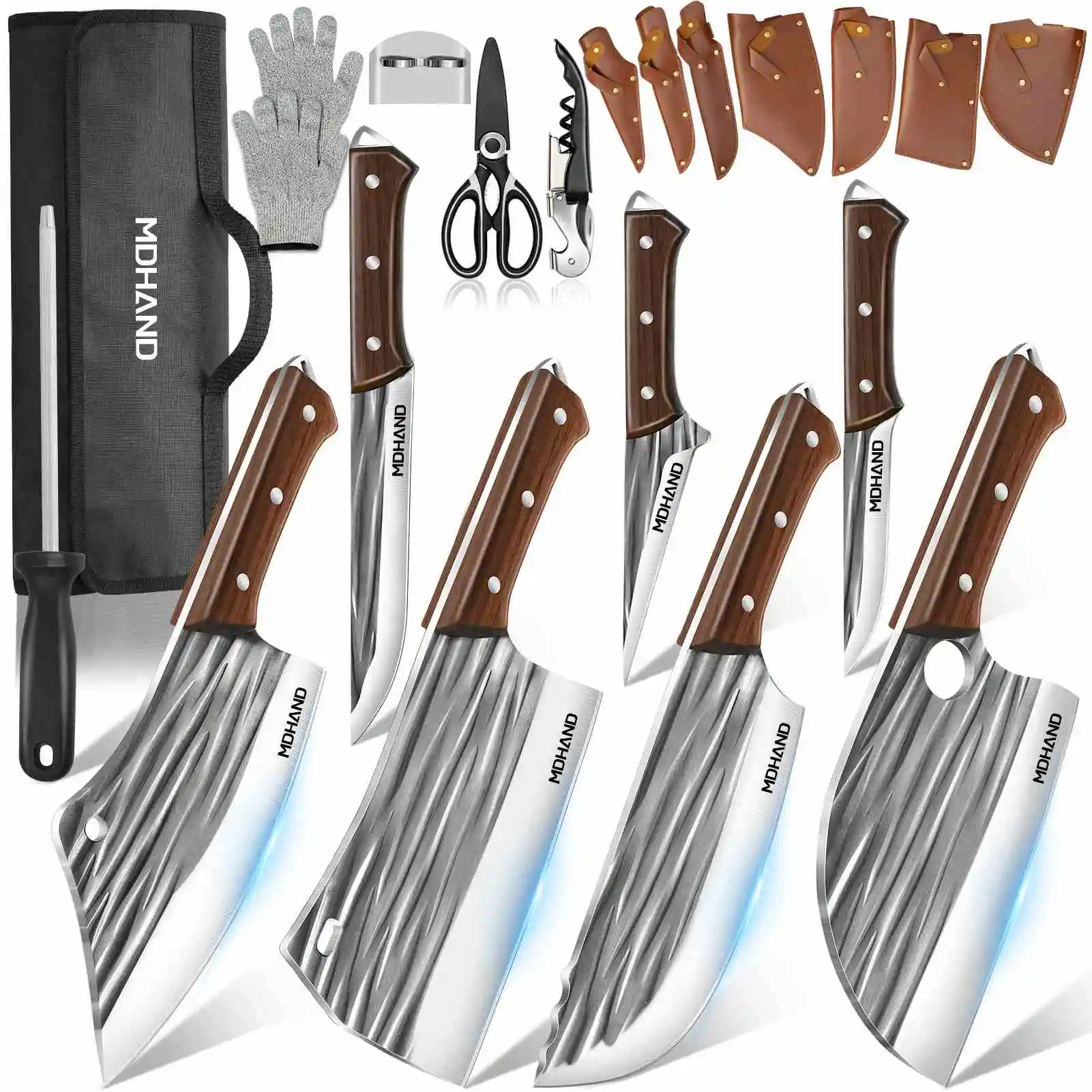KEPEAK 14pcs Butcher Chef Knife Set with Roll Bag Knives for Meat 8