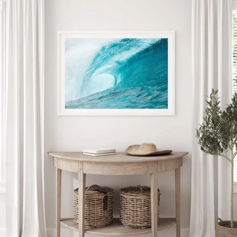 Modern Blue Ocean Waves Surf Poster Summer Seascape Coastal Beach 4