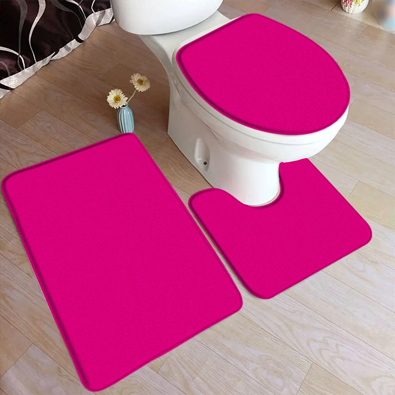 Black Bath Mat Set Modern Solid Colour Home Doormat Carpet Flannel Bathroom Decor Floor 6