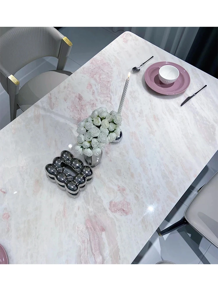 Italian Pink Diamond Marble Table, Rose Rainbow Stone Long Dining Table 4