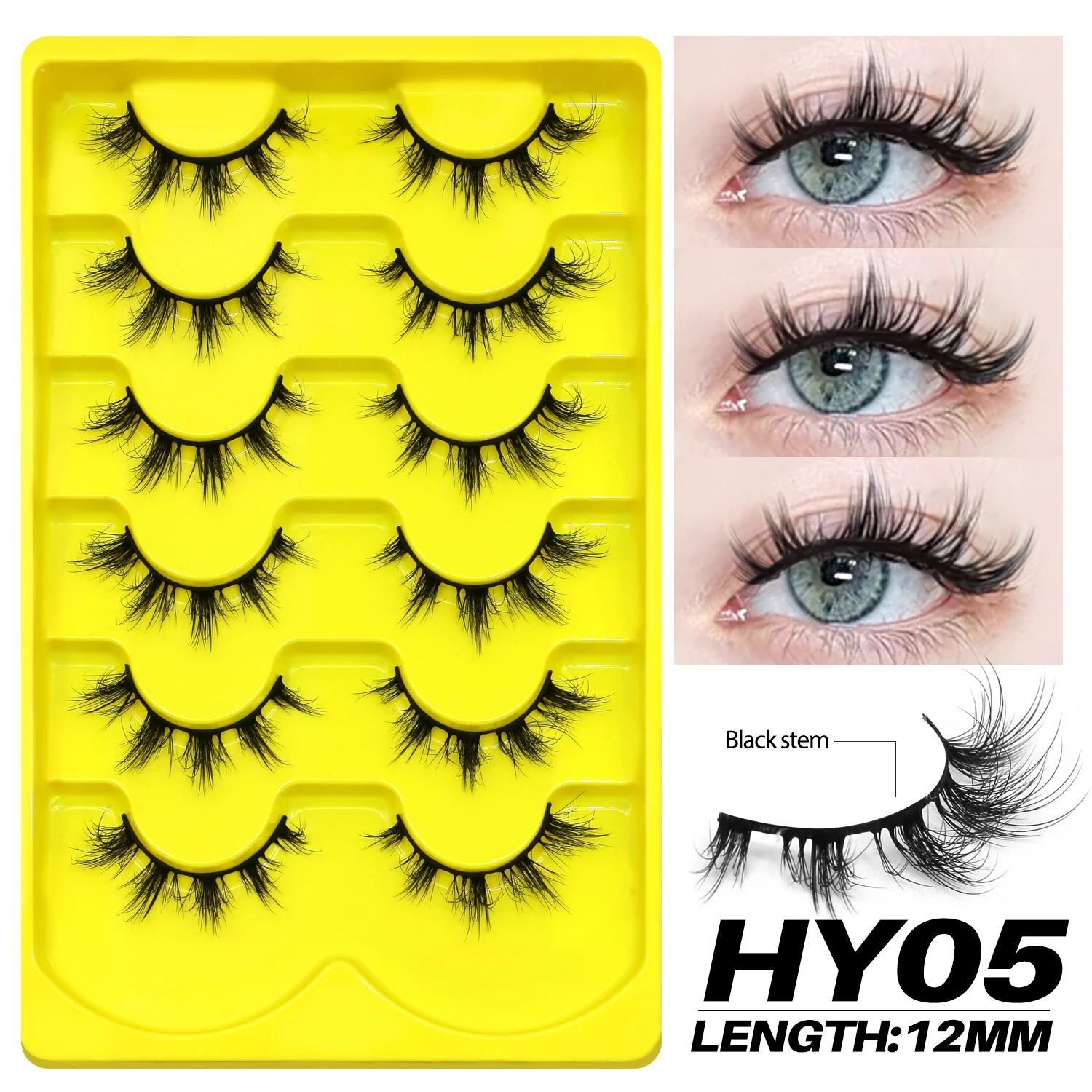 GROINNEYA Fake Lashes Fluffy Cat Eye Lashes 8D Fluffy Volume False Eyelashes 9