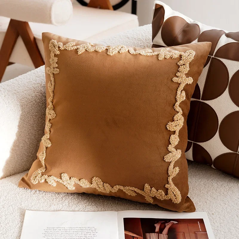 30x50/45x45CM Light Luxury Throw Pillow Cover Brown French Stamping 14