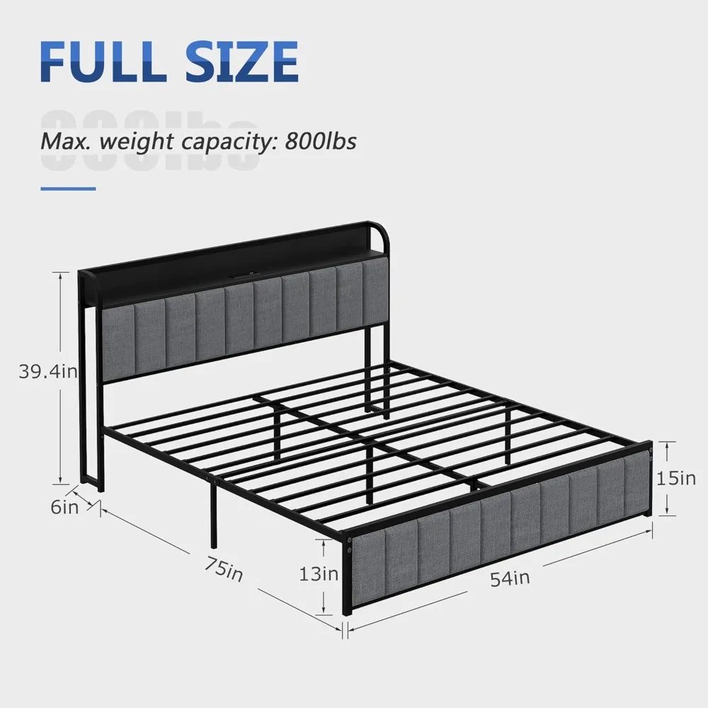 VECELO Storage Platform Bed Frame with Upholstered Headboard 2