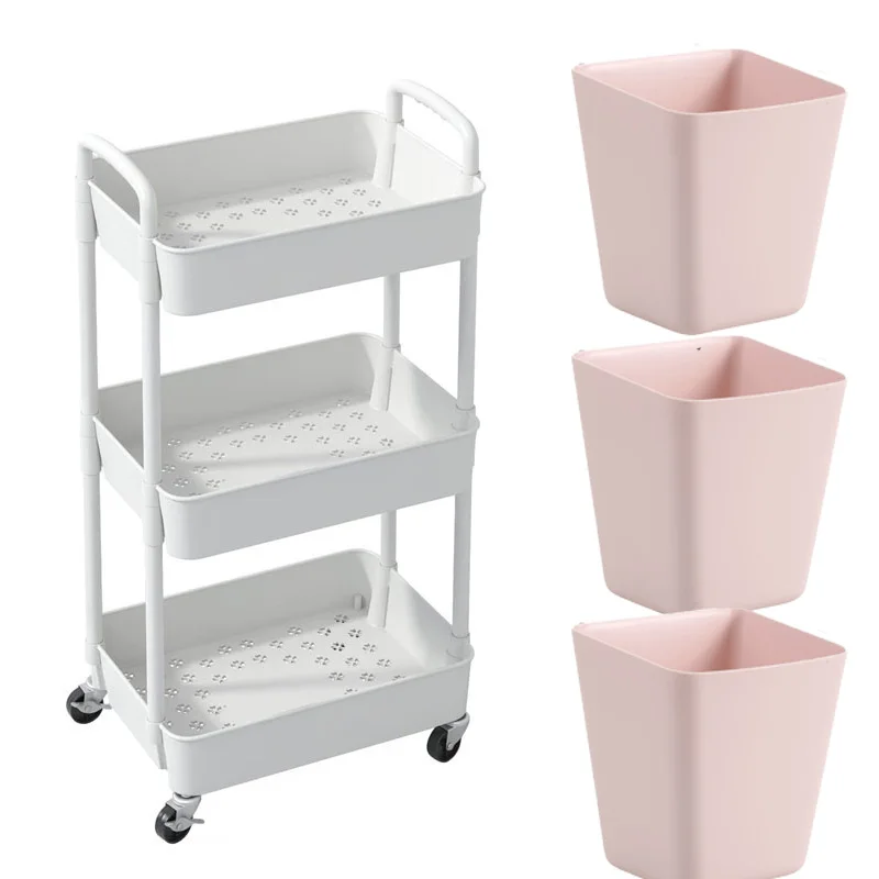 3Tier Plastic Rolling Utility Cart with Storage Bucket for Cleaning 14