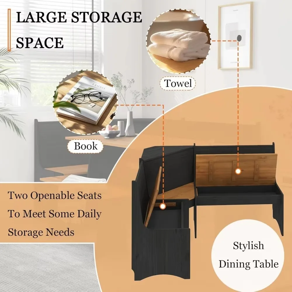 Breakfast Nook Corner Dining Table Kitchen Bench Chair Set 6