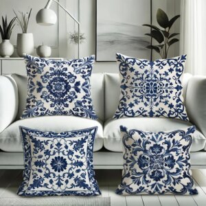 4pc Bohemian Blue and White Floral PillowcaseSuitable for sofa 1