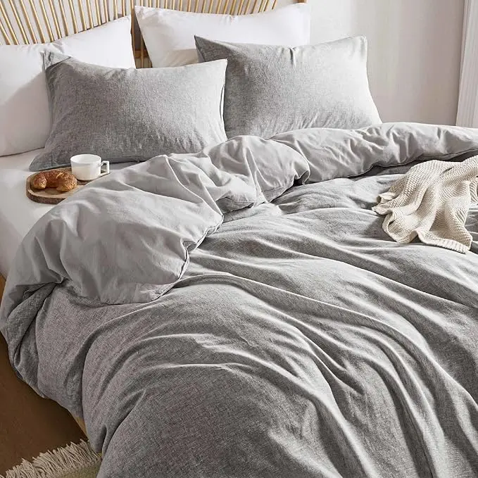 King Size Hyde Lane Linen Duvet Cover Set, 3-Piece Textured French Flax Linen 7