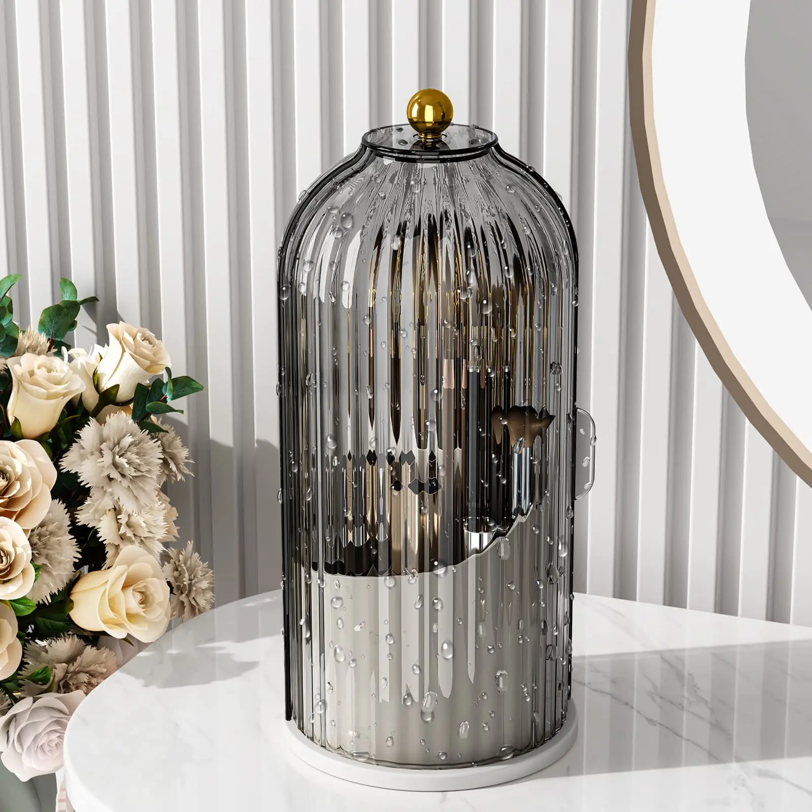 YOOLENS Makeup Brush Holder Organizer with Lid,360 Bathroom 9