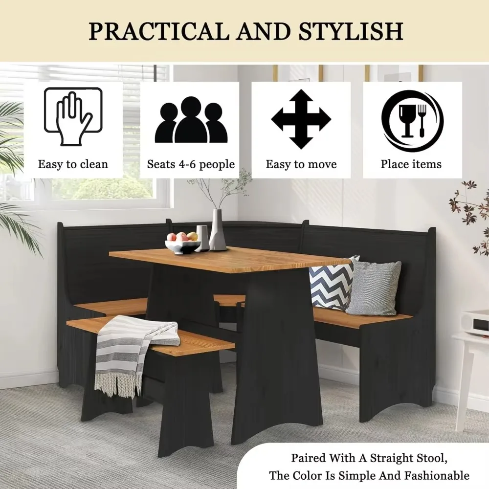 Breakfast Nook Corner Dining Table Kitchen Bench Chair Set 2