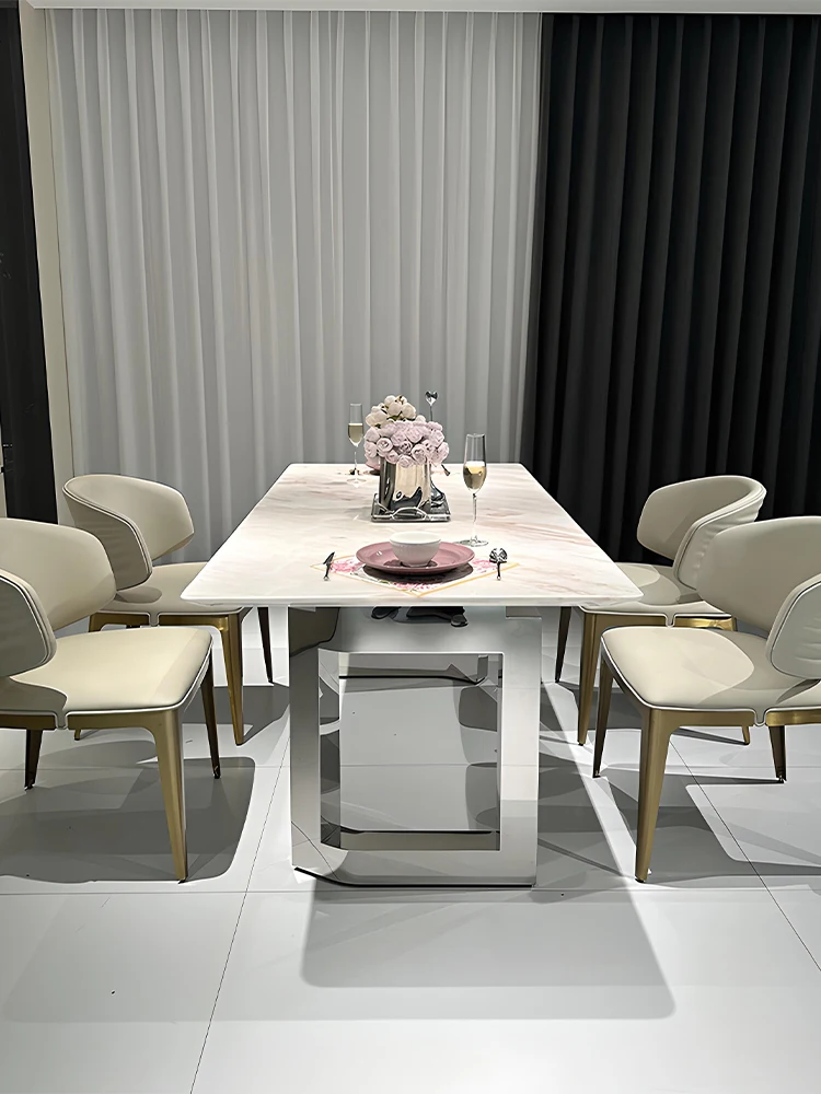 Italian Pink Diamond Marble Table, Rose Rainbow Stone Long Dining Table 2