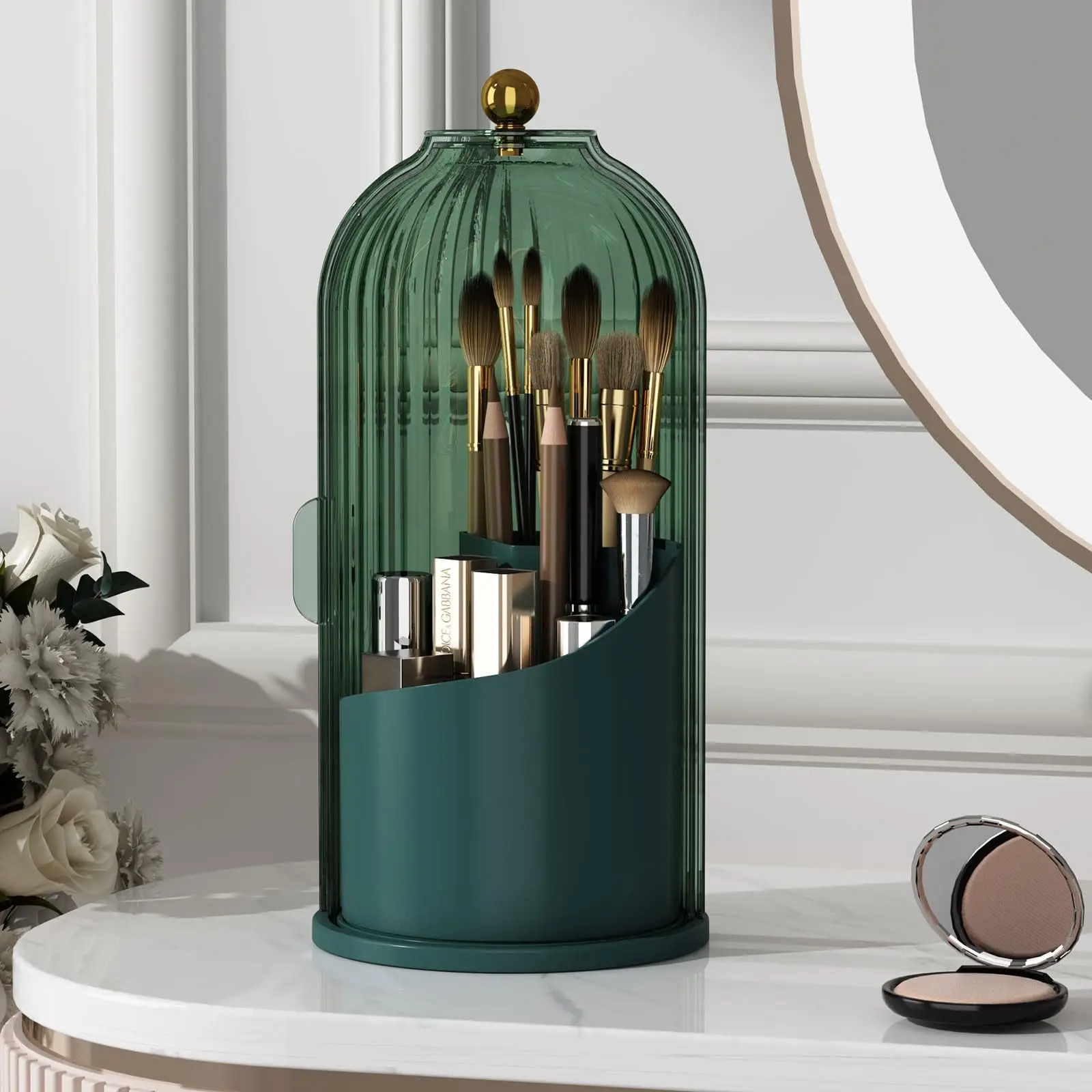 YOOLENS Makeup Brush Holder Organizer with Lid,360 Bathroom 10
