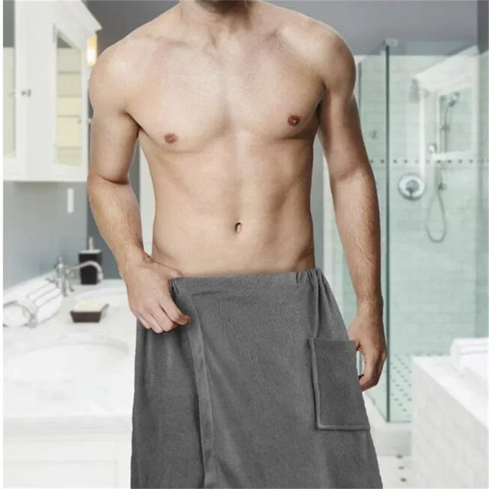 Men Soft Wearable Bath Towel with Pocket Bathrobes De Playa 2