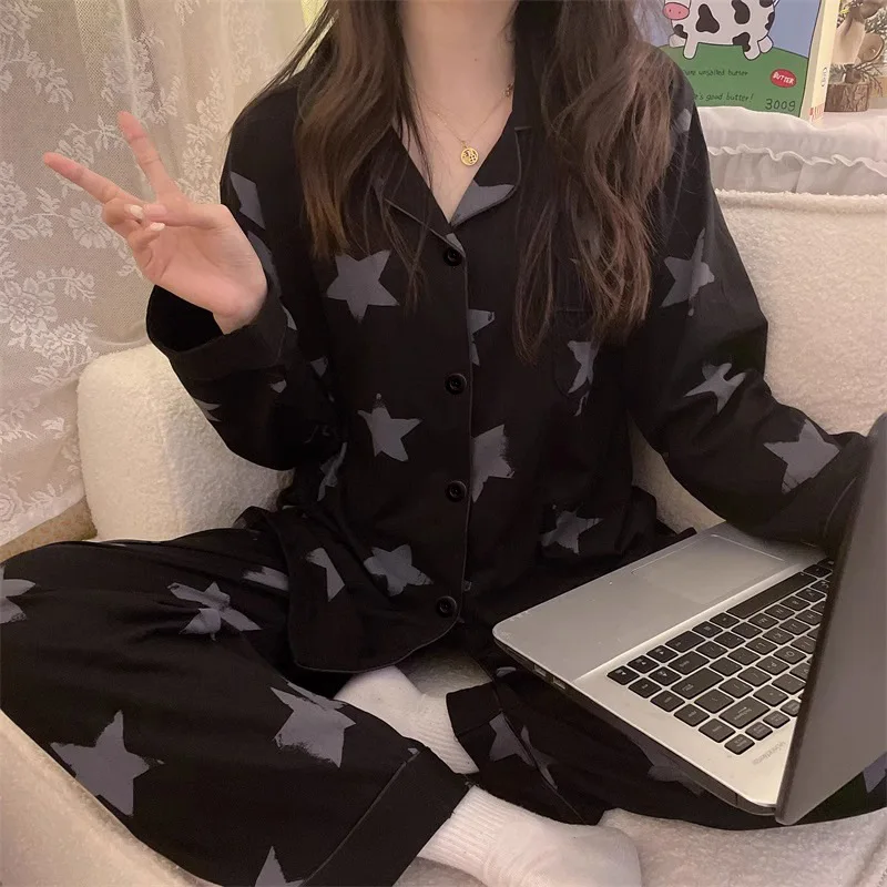 2PCS/Set Women's Long Sleeve Loose Breathable Student Sleepwear Loungewear 7