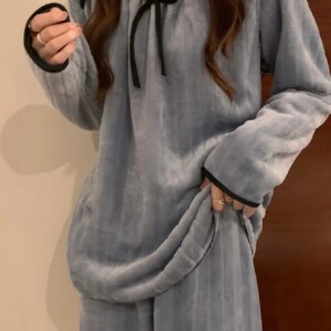 Women's Autumn Winter Pajamas, Thickened Coral Cute Princess Style Flannel Loungewear Set 1