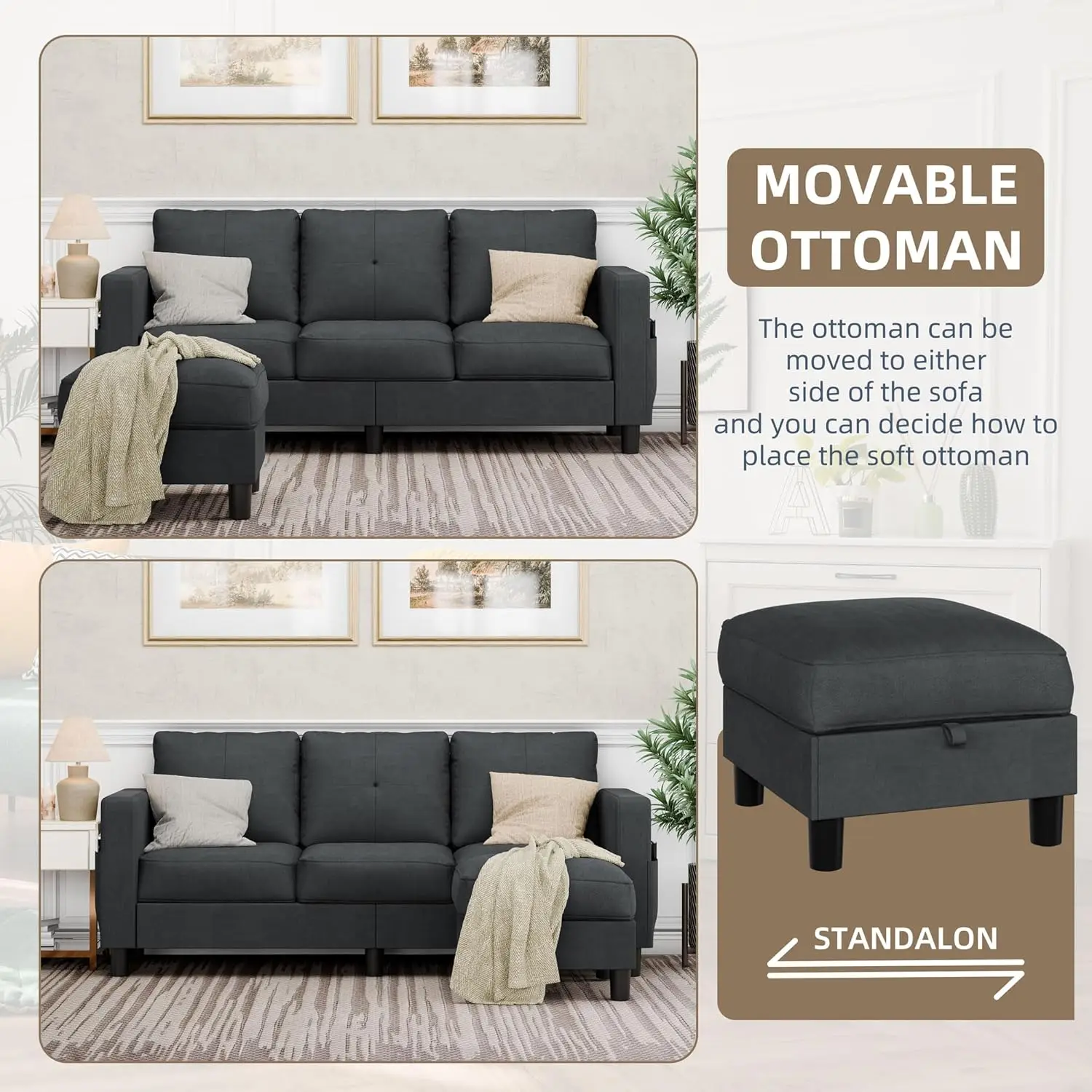 L-Shaped Couch 3 Seat Sofa 5
