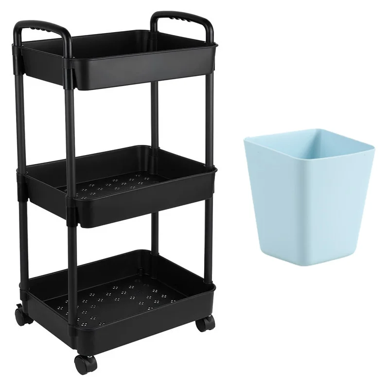 3Tier Plastic Rolling Utility Cart with Storage Bucket for Cleaning 20