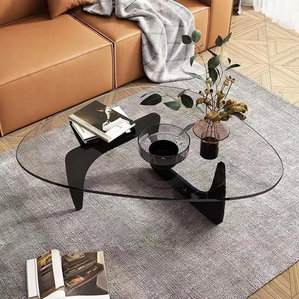 Small Coffee Table Black Glass Coffee Table for Living Room, Mid Century Modern Coffee Table, Wood Rustic Coffee Table with Wood 6