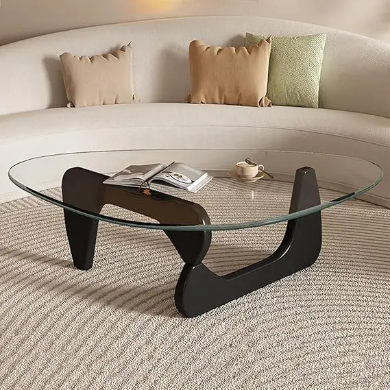Small Coffee Table Black Glass Coffee Table for Living Room, Mid Century Modern Coffee Table, Wood Rustic Coffee Table with Wood 7