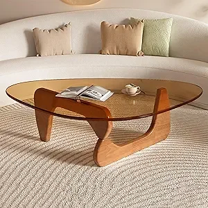 Small Coffee Table Black Glass Coffee Table for Living Room, Mid Century Modern Coffee Table, Wood Rustic Coffee Table with Wood 8