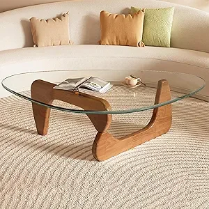 Small Coffee Table Black Glass Coffee Table for Living Room, Mid Century Modern Coffee Table, Wood Rustic Coffee Table with Wood 9