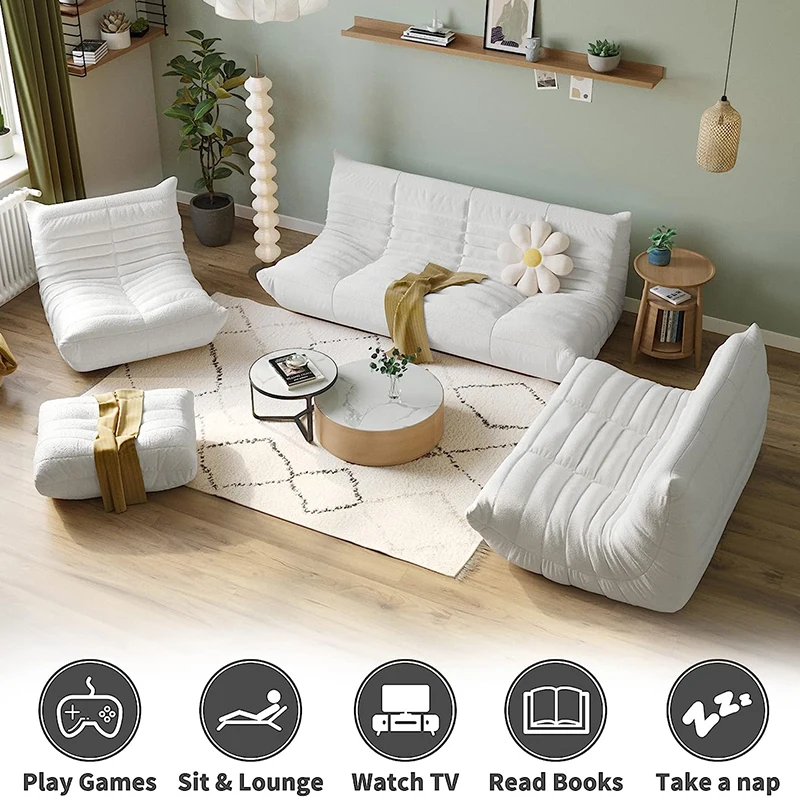 Teddy Fabric Bean Bag Sofas Comfy Lazy Floor Sofa Couch Soft Lounge Chairs Foam-Filled Accent Chair for Living Room Bedroom 2