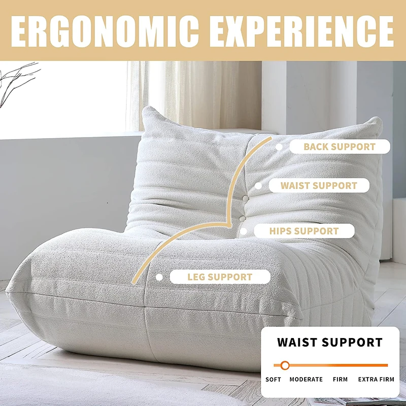 Teddy Fabric Bean Bag Sofas Comfy Lazy Floor Sofa Couch Soft Lounge Chairs Foam-Filled Accent Chair for Living Room Bedroom 4