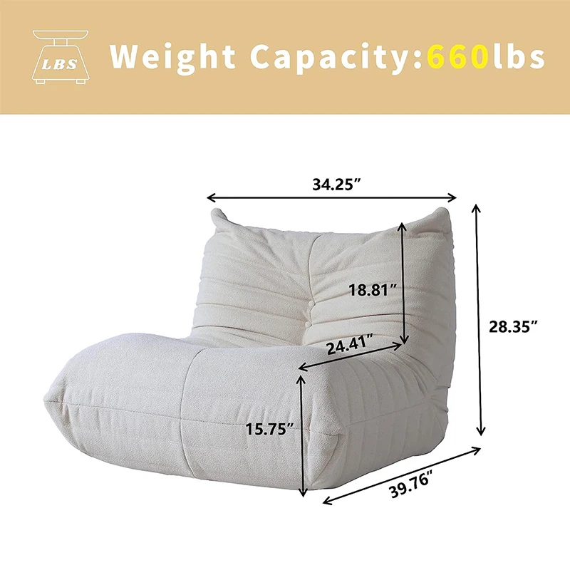 Teddy Fabric Bean Bag Sofas Comfy Lazy Floor Sofa Couch Soft Lounge Chairs Foam-Filled Accent Chair for Living Room Bedroom 6