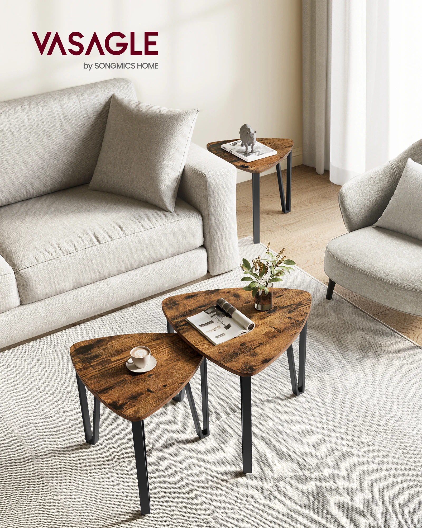 VASAGLE Nesting Coffee Tables, End Tables Set of 2 for Living Room Bedroom, Industrial Small Stacking Side Tables 2