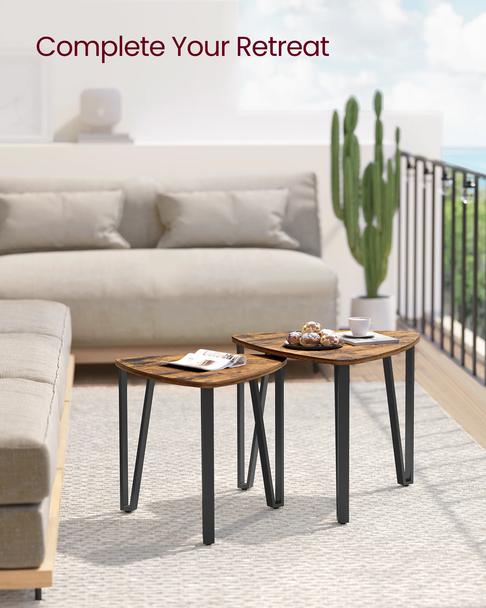 VASAGLE Nesting Coffee Tables, End Tables Set of 2 for Living Room Bedroom, Industrial Small Stacking Side Tables 3