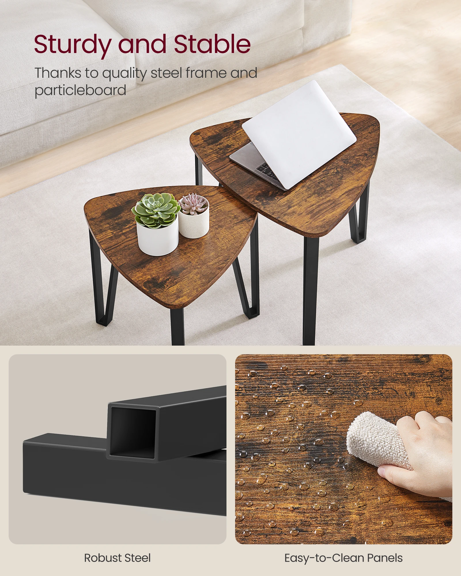 VASAGLE Nesting Coffee Tables, End Tables Set of 2 for Living Room Bedroom, Industrial Small Stacking Side Tables 4