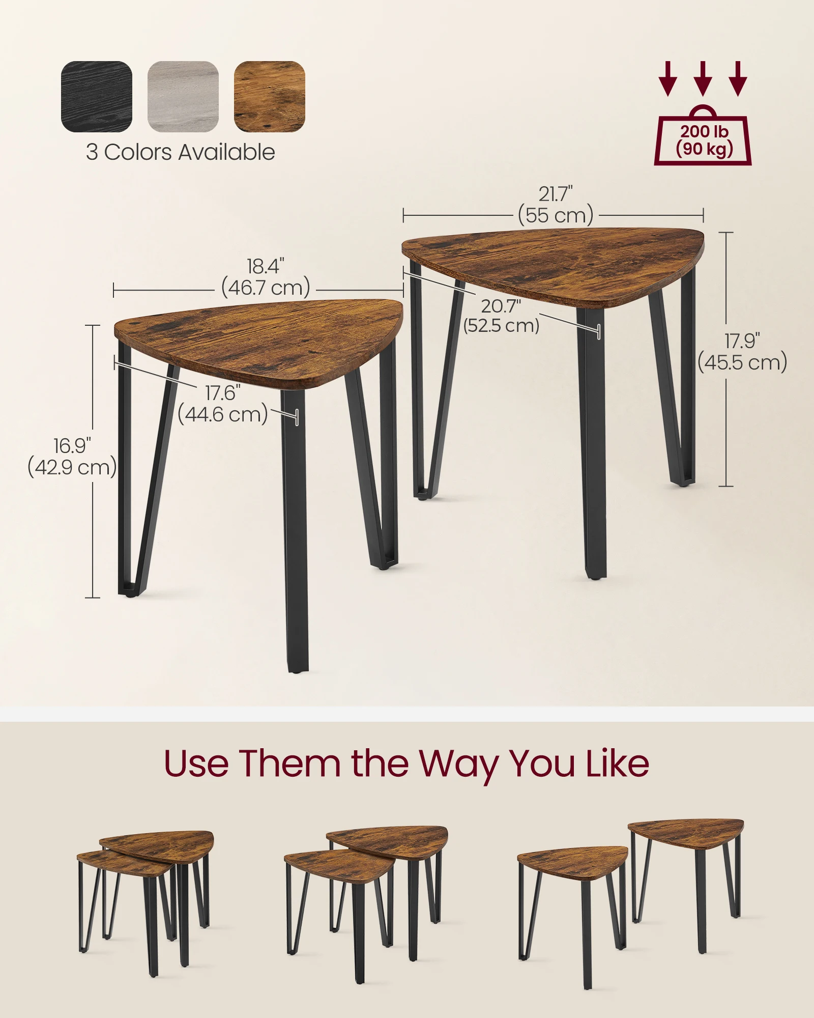 VASAGLE Nesting Coffee Tables, End Tables Set of 2 for Living Room Bedroom, Industrial Small Stacking Side Tables 6